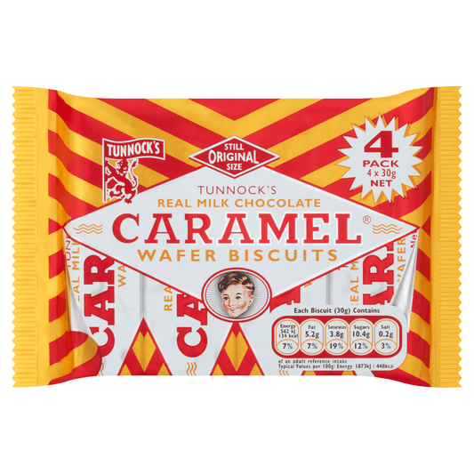 Tunnock's Real Milk Chocolate Caramel Wafer Biscuits 4 x 30g - UK Food & Drink - 5010975010022