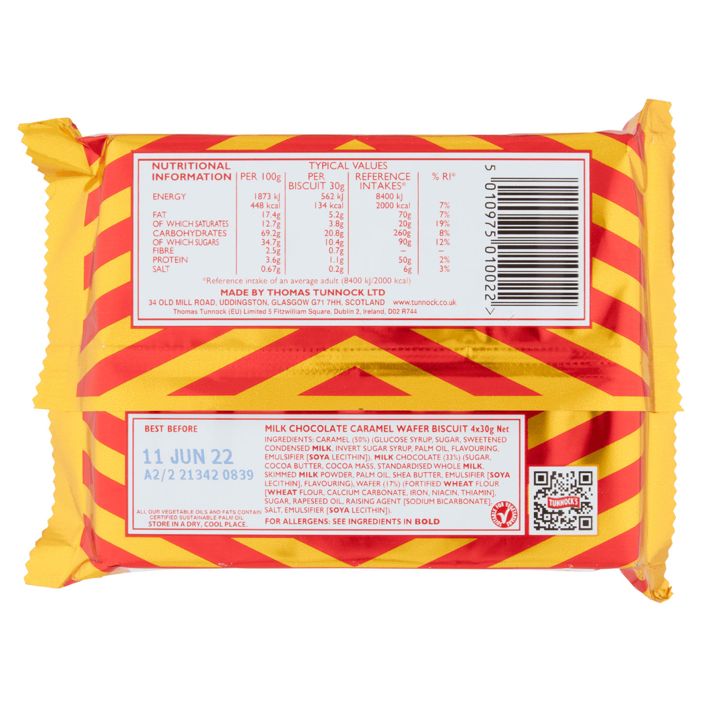 Tunnock's Real Milk Chocolate Caramel Wafer Biscuits 4 x 30g - UK Food & Drink - 5010975010022