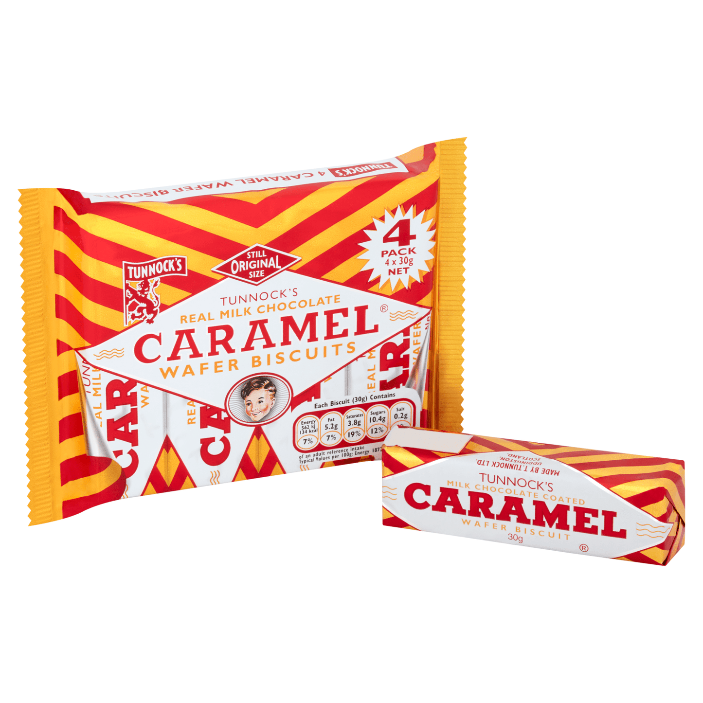 Tunnock's Real Milk Chocolate Caramel Wafer Biscuits 4 x 30g - UK Food & Drink - 5010975010022