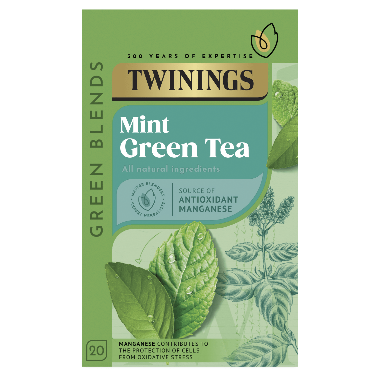 Twinings Mint Green Tea 20 Single Tea Bags 40g - UK Food & Drink - 70177264581