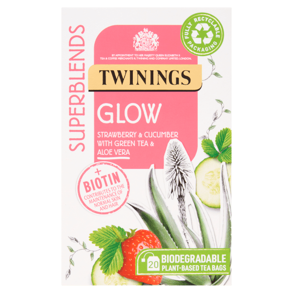 Twinings Superblends 20 Glow Strawberry & Cucumber with Green Tea & Aloe Vera 40g - UK Food & Drink - 70177178529