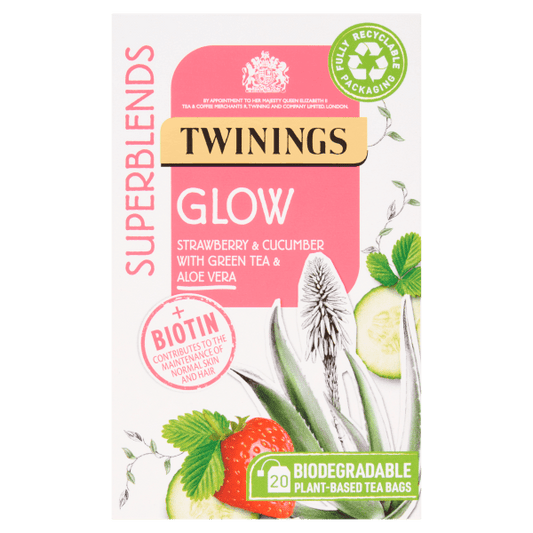 Twinings Superblends 20 Glow Strawberry & Cucumber with Green Tea & Aloe Vera 40g - UK Food & Drink - 70177178529