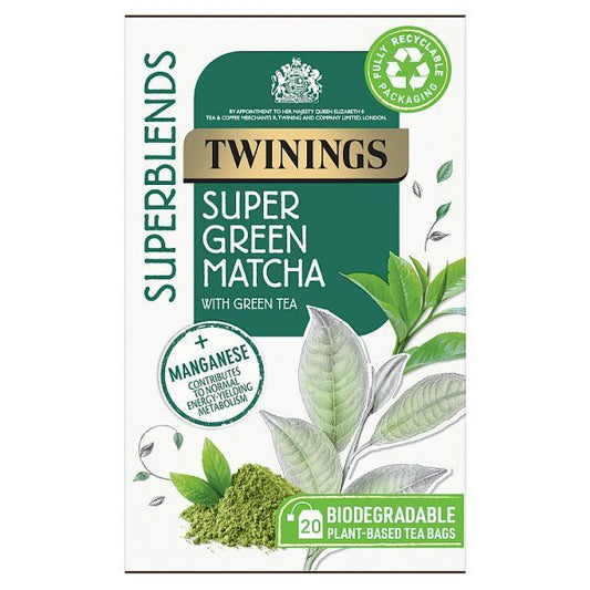 Twinings Superblends Super Green Matcha 20 Plant - Based Tea Bags 40g - UK Food & Drink - 70177231255