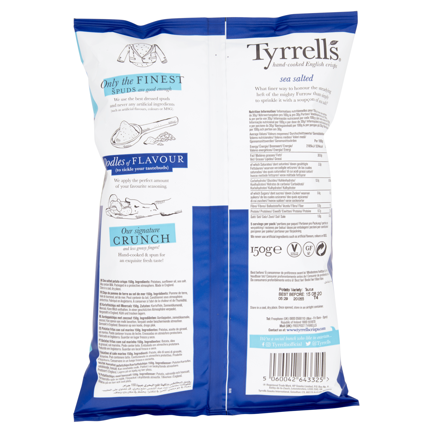 Tyrrell's Furrows Sea Salted 150g - UK Food & Drink - 5060042643325