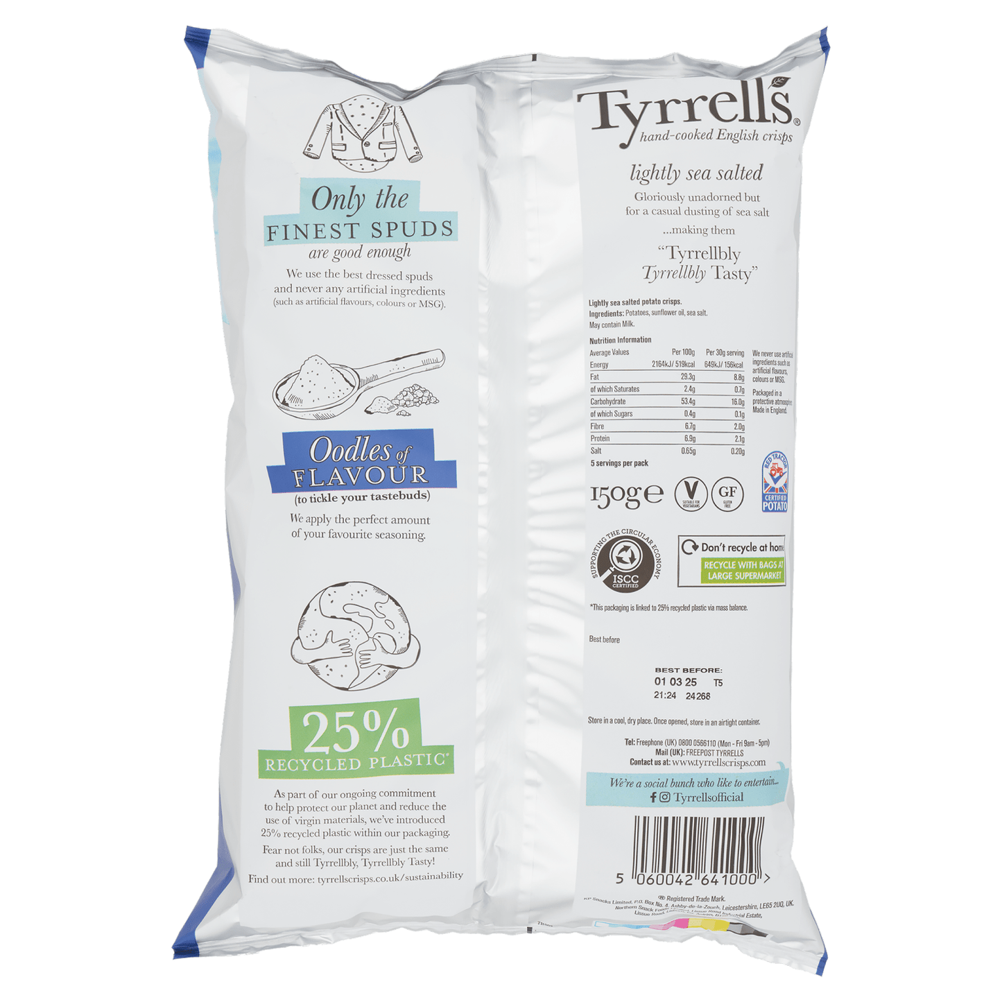 Tyrrells Lightly Sea Salted 150g - UK Food & Drink - 5060042641000