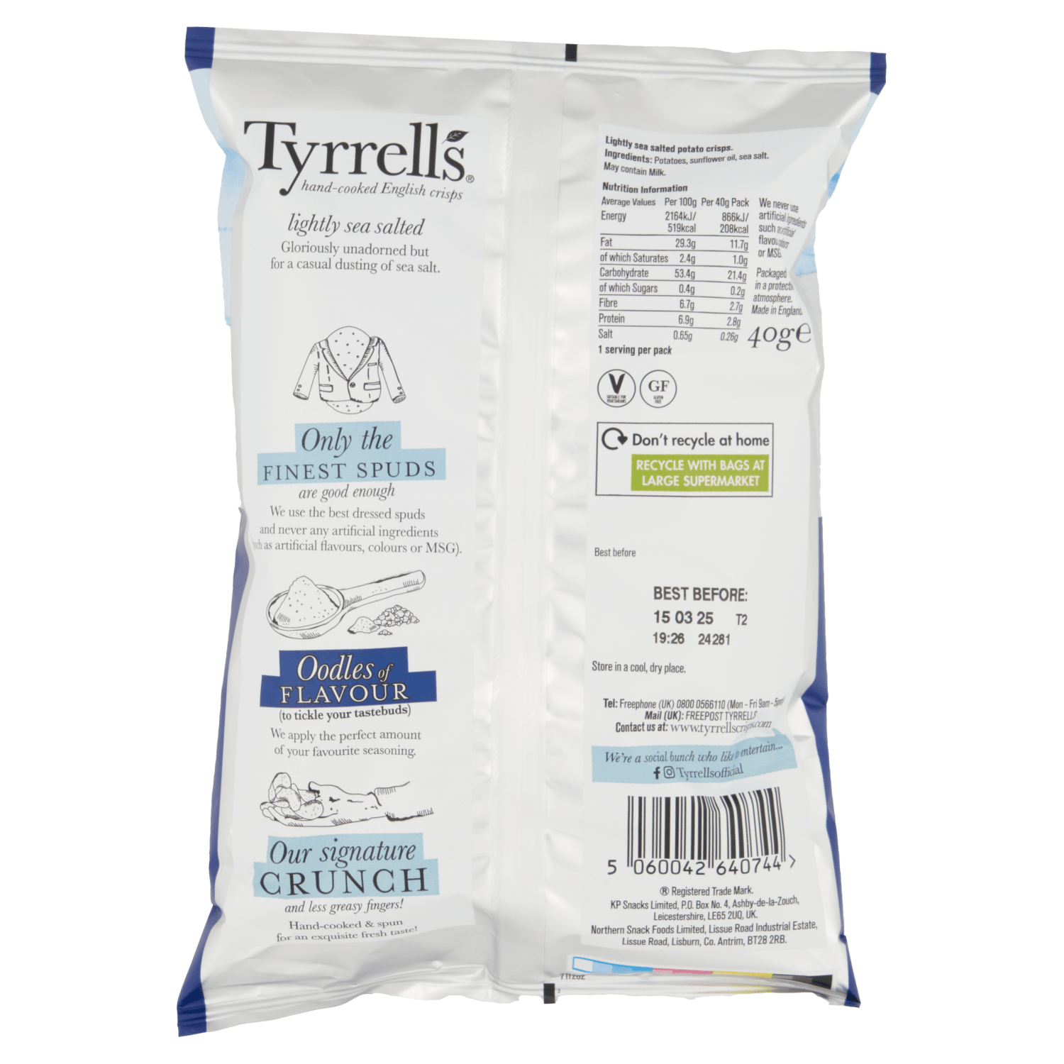Tyrrells Lightly Sea Salted 40g - UK Food & Drink - 5060042640744