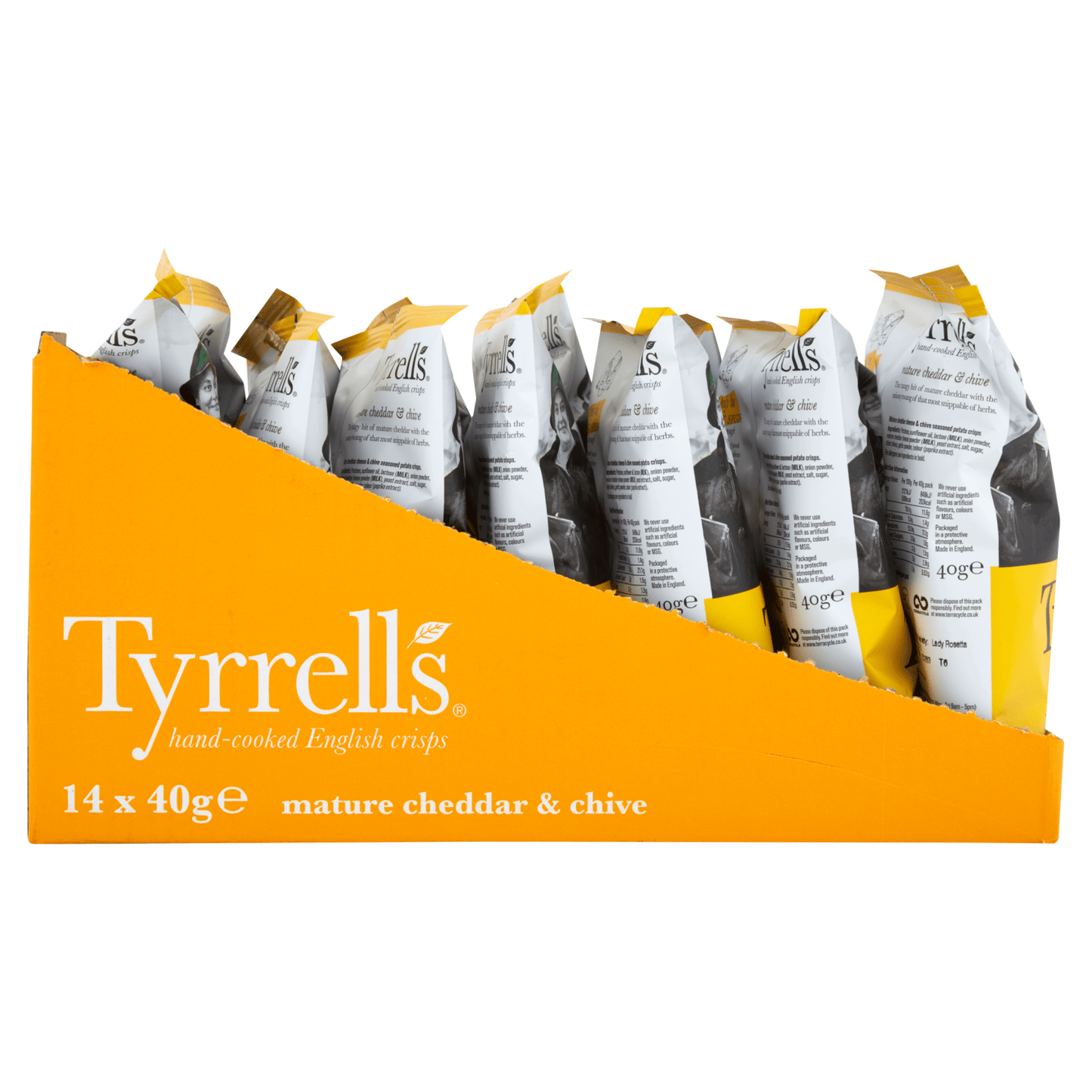 Tyrrells Mature Cheddar & Chive Hand - Cooked English Crisps 40g - UK Food & Drink - 5060042640768