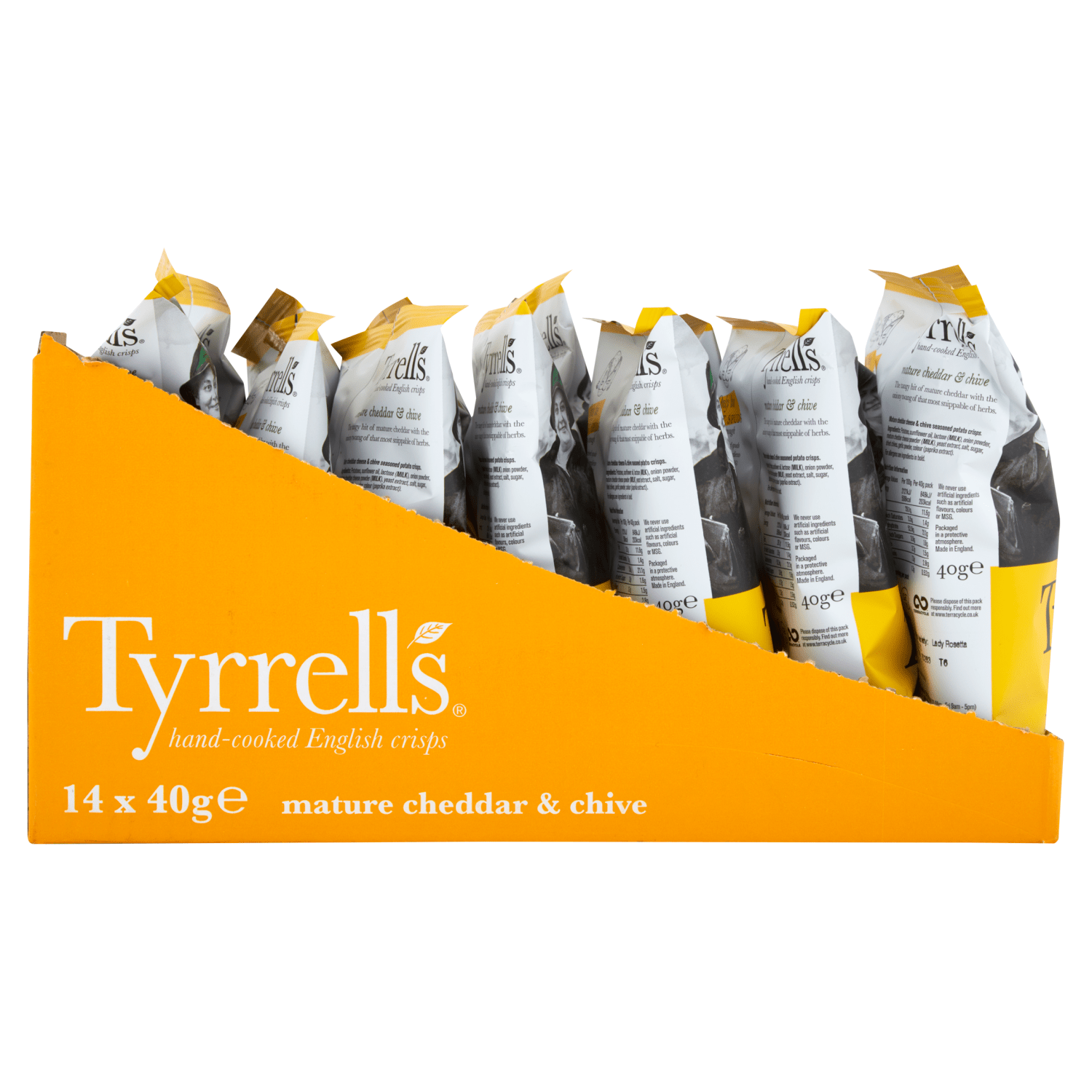 Tyrrells Mature Cheddar & Chive Hand - Cooked English Crisps 40g - UK Food & Drink - 5060042640768