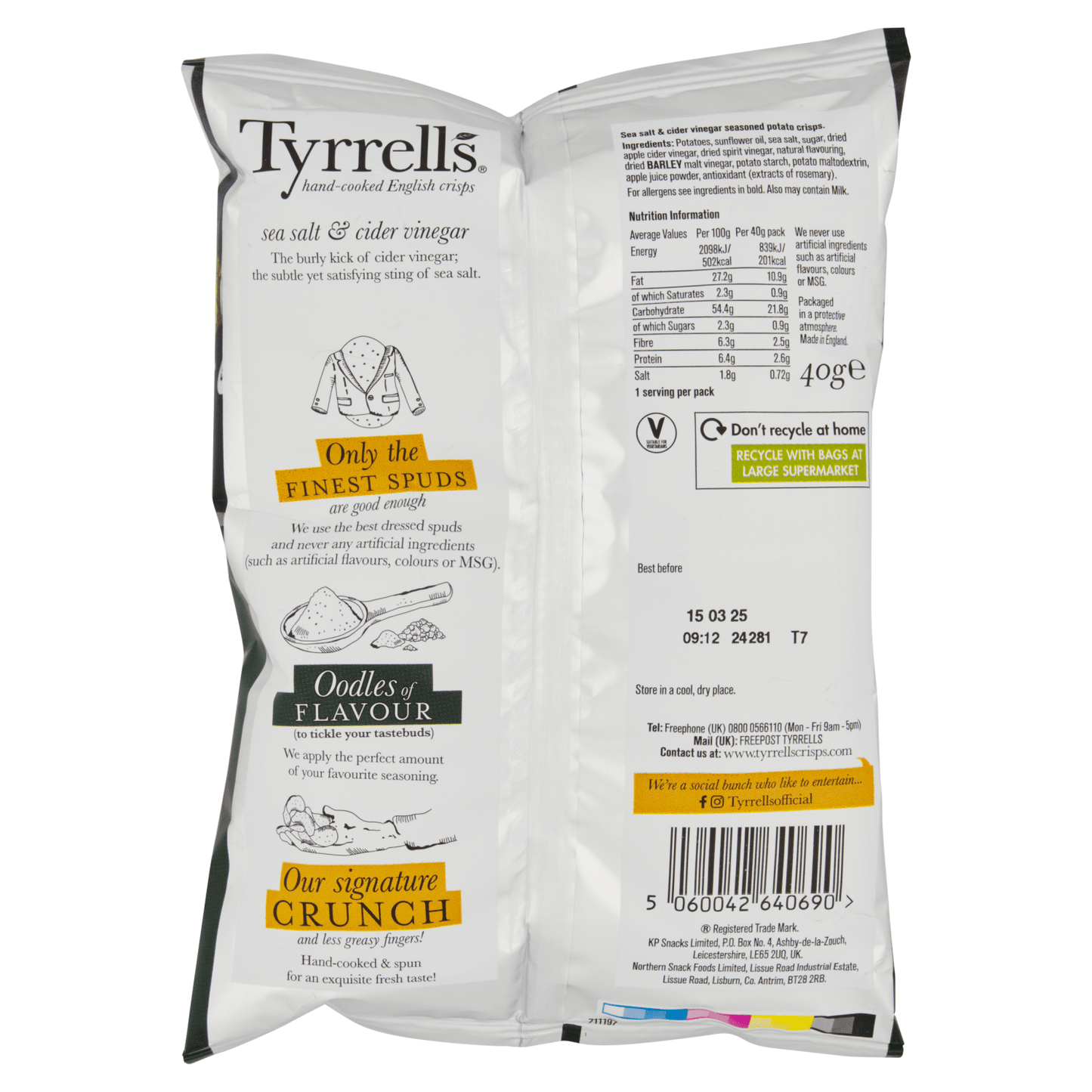 Tyrrells Sea Salt & Cider Vinegar 40g - UK Food & Drink - 5060042640690