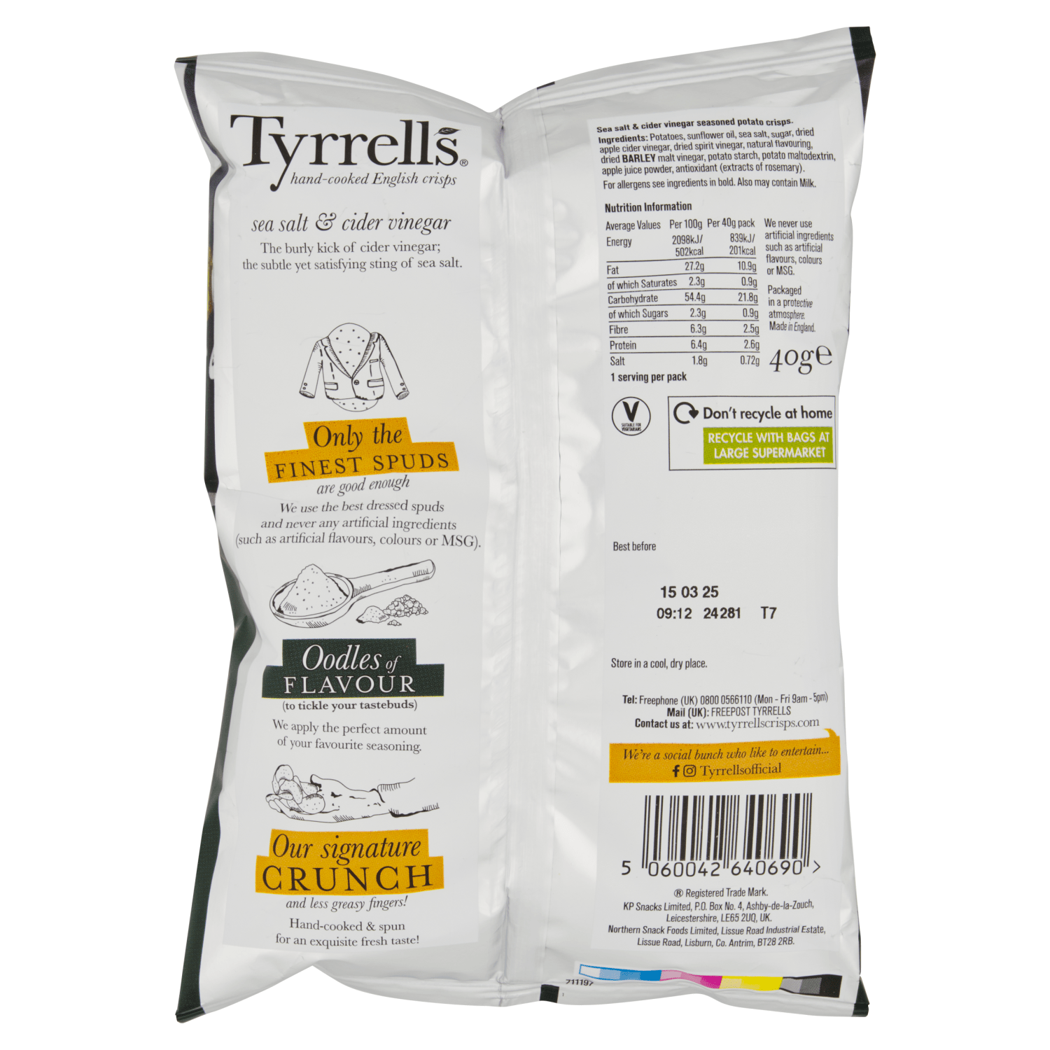 Tyrrells Sea Salt & Cider Vinegar 40g - UK Food & Drink - 5060042640690