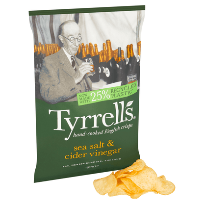 Tyrrells Sea Salt & Cider Vinegar Hand - Cooked English Crisps 150g - UK Food & Drink - 5060042641406