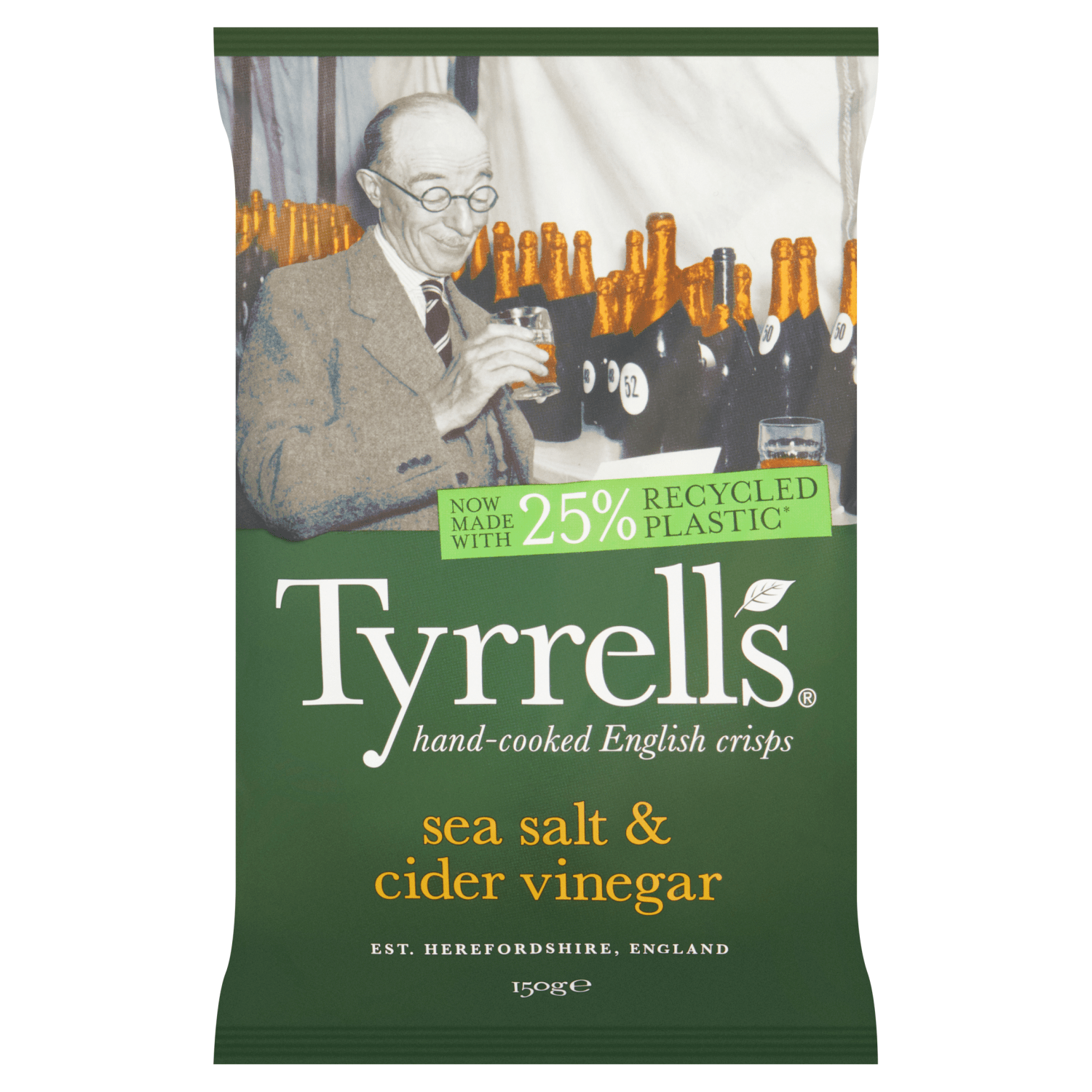 Tyrrells Sea Salt & Cider Vinegar Hand - Cooked English Crisps 150g - UK Food & Drink - 5060042641406