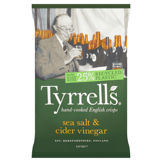 Tyrrells Sea Salt & Cider Vinegar Hand - Cooked English Crisps 150g - UK Food & Drink - 5060042641406
