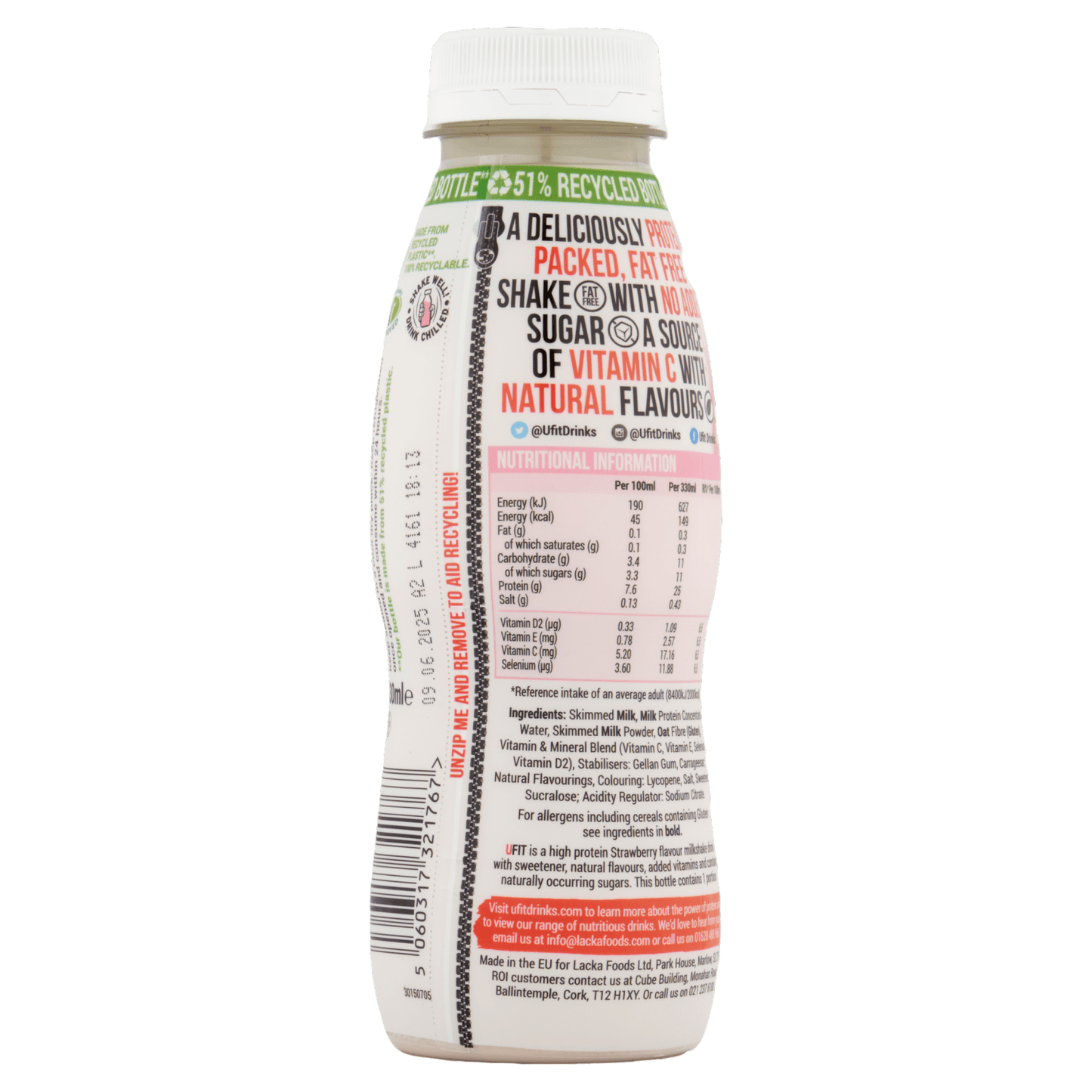 UFIT Strawberry Flavour High Protein Milkshake 330ml - UK Food & Drink - 5060317321767