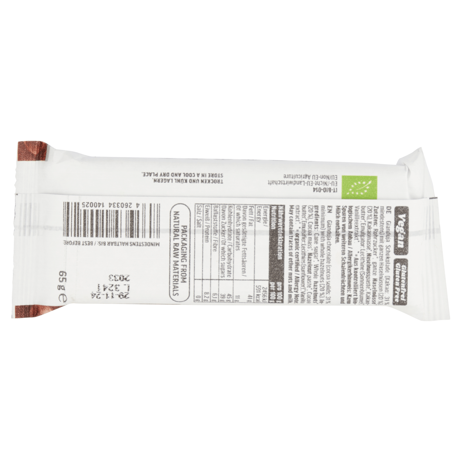 Vego Mini Whole Hazelnut Chocolate Bar 65g - UK Food & Drink - 4260334140025