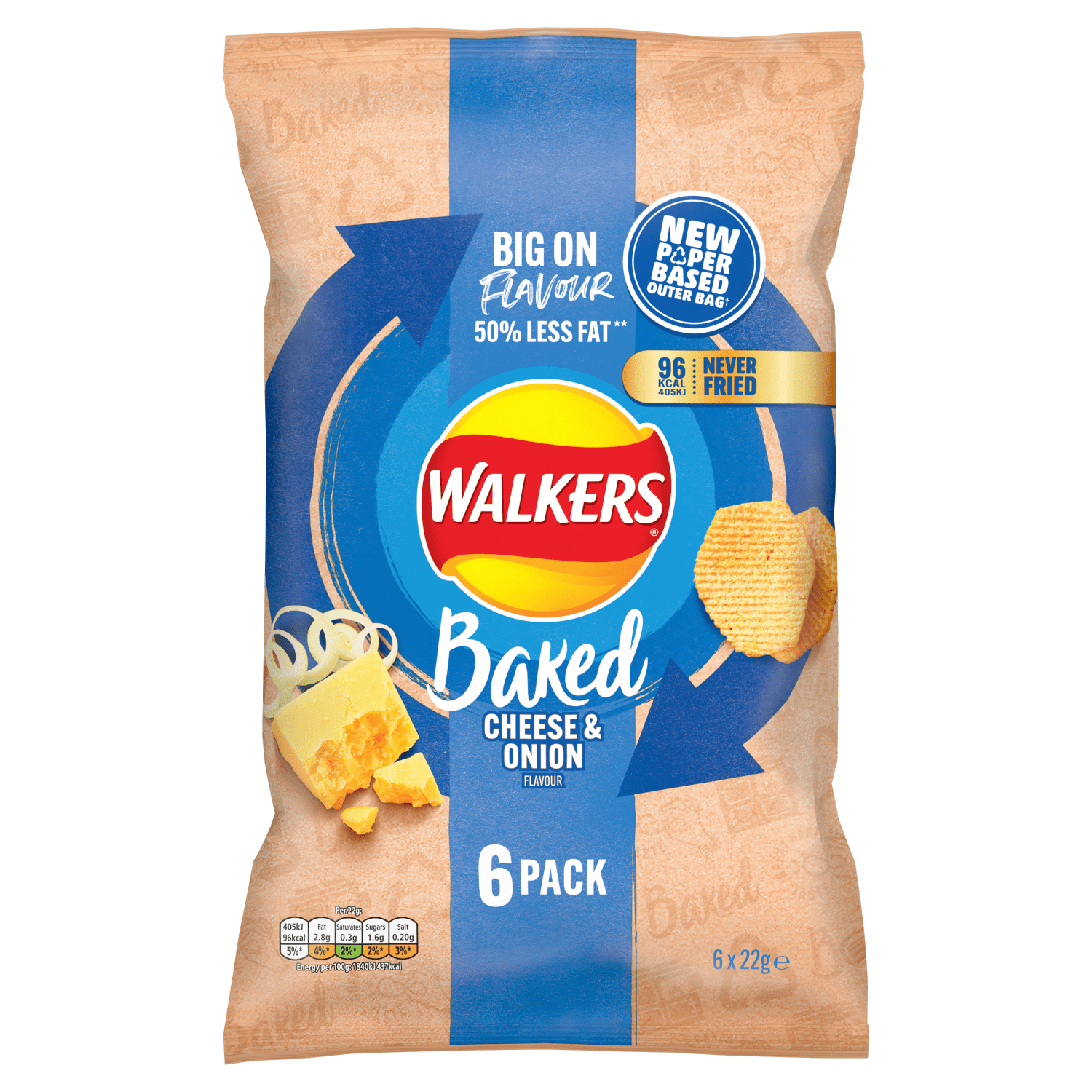 Walkers Baked Cheese & Onion Multipack Snacks Crisps 6 x 22g - UK Food & Drink - 5000328015873