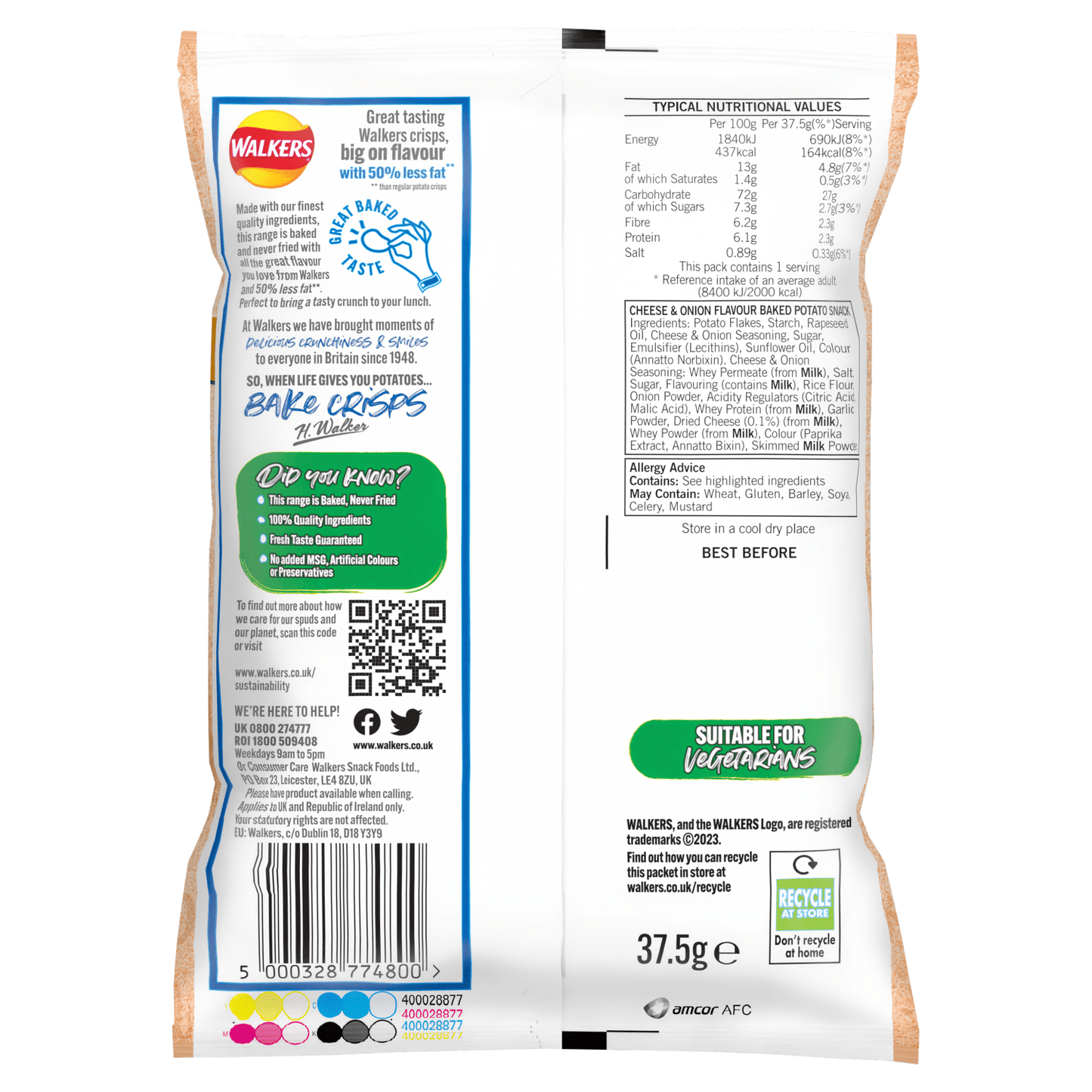 Walkers Baked Cheese & Onion Snacks Crisps 37.5g - UK Food & Drink - 5000328774800