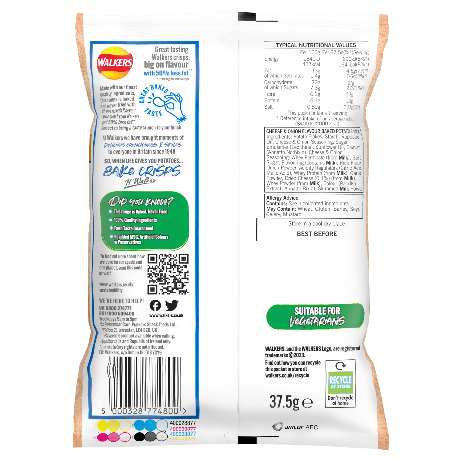 Walkers Baked Cheese & Onion Snacks Crisps 37.5g - UK Food & Drink - 5000328774800