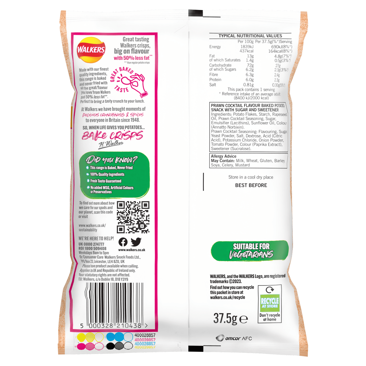 Walkers Baked Prawn Cocktail Snacks Crisps 37.5g - UK Food & Drink - 5000328210438