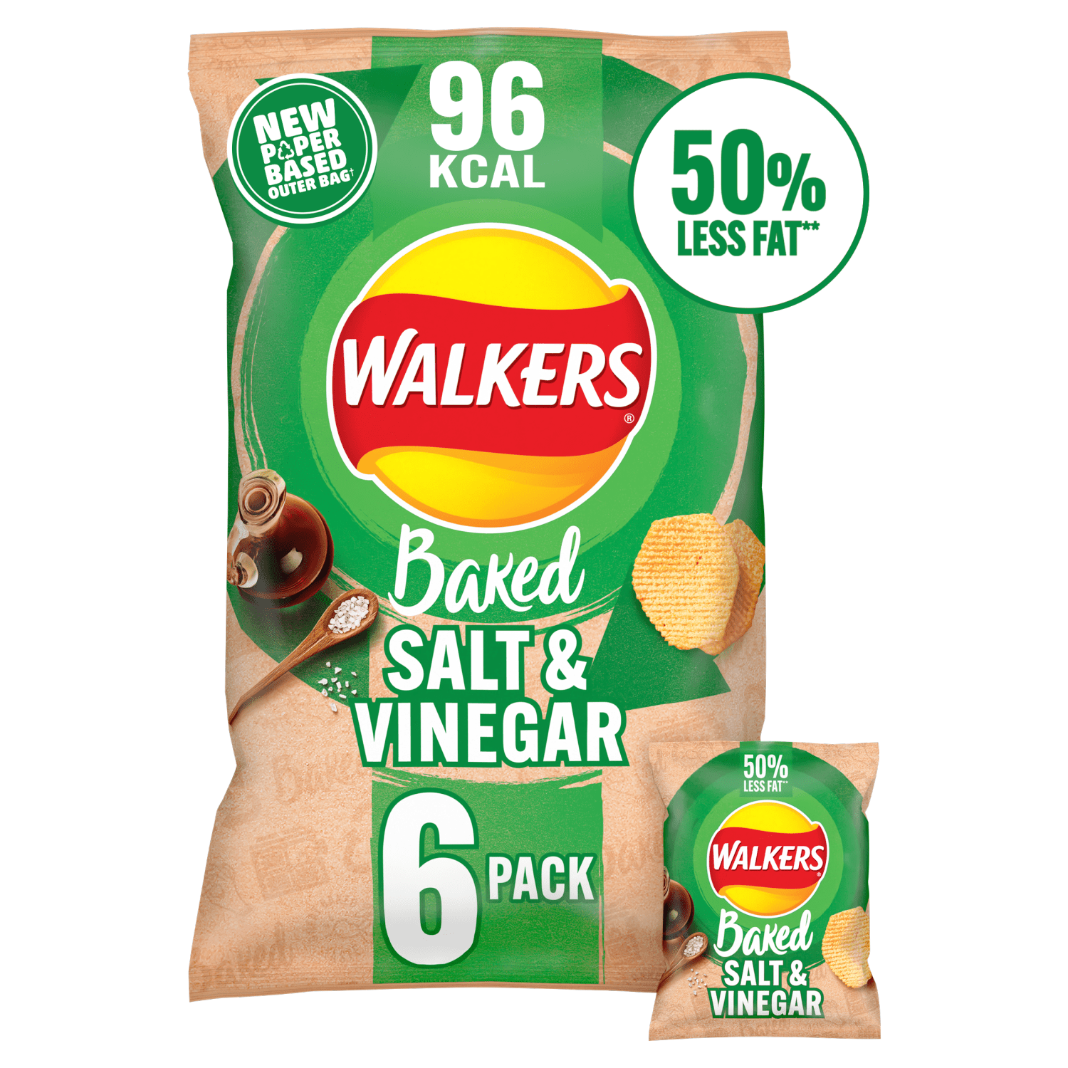 Walkers Baked Salt & Vinegar Multipack Snacks Crisps 6 x 22g - UK Food & Drink - 5000328015910