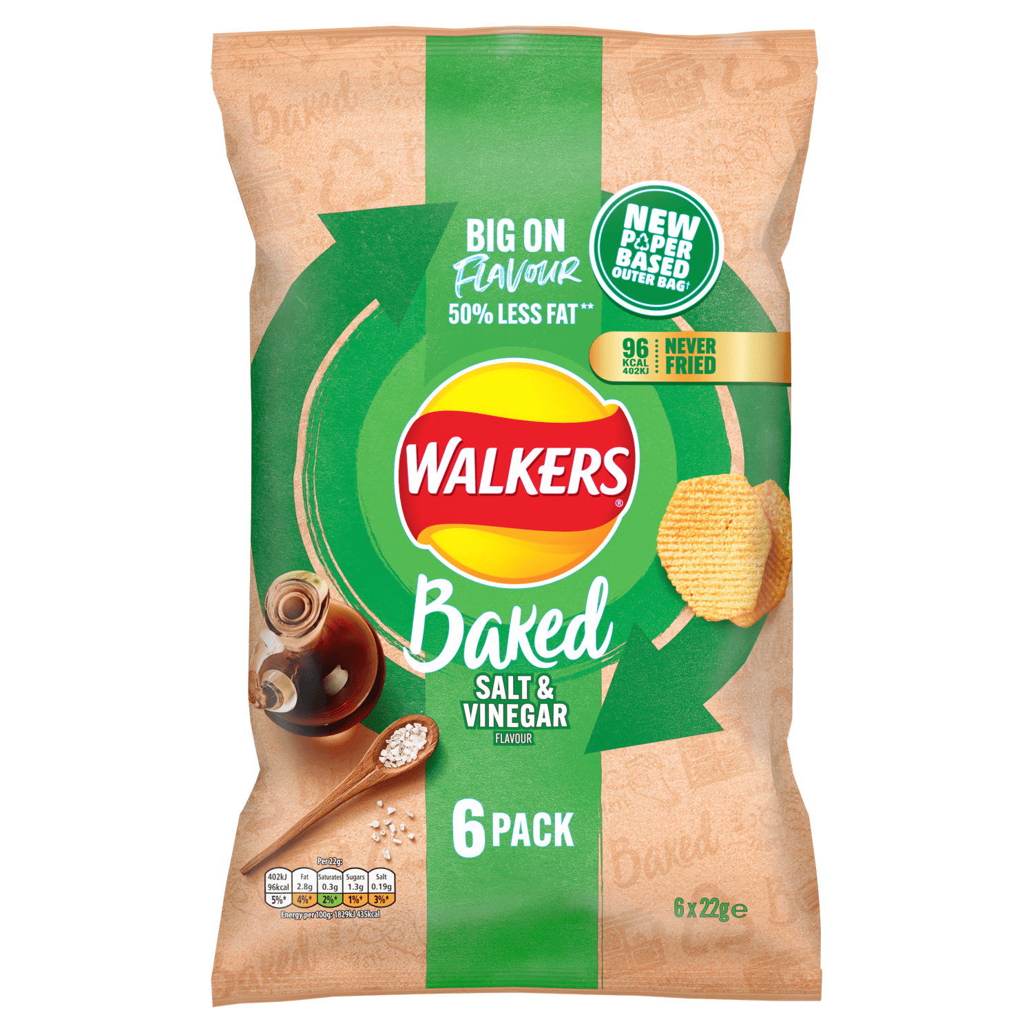 Walkers Baked Salt & Vinegar Multipack Snacks Crisps 6 x 22g - UK Food & Drink - 5000328015910