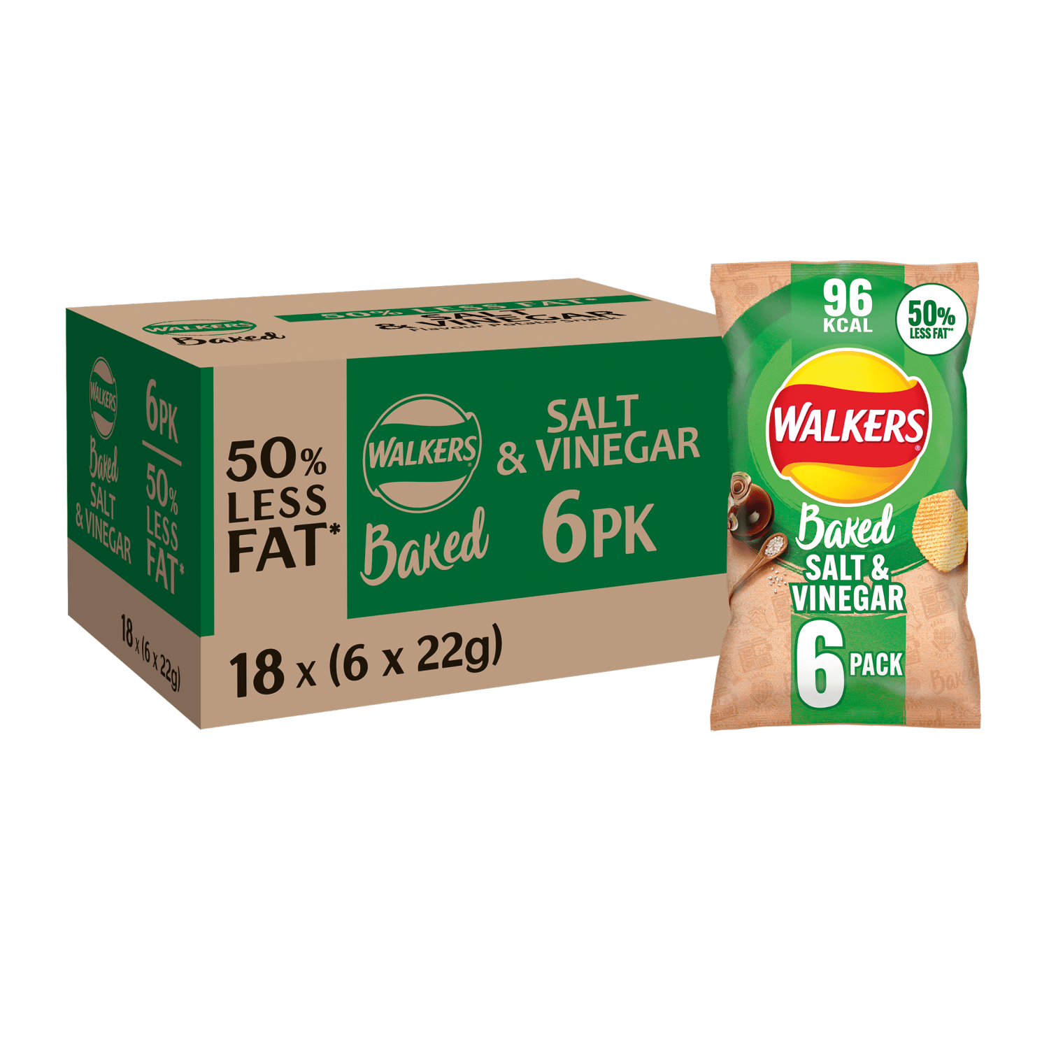 Walkers Baked Salt & Vinegar Multipack Snacks Crisps 6 x 22g - UK Food & Drink - 5000328015910