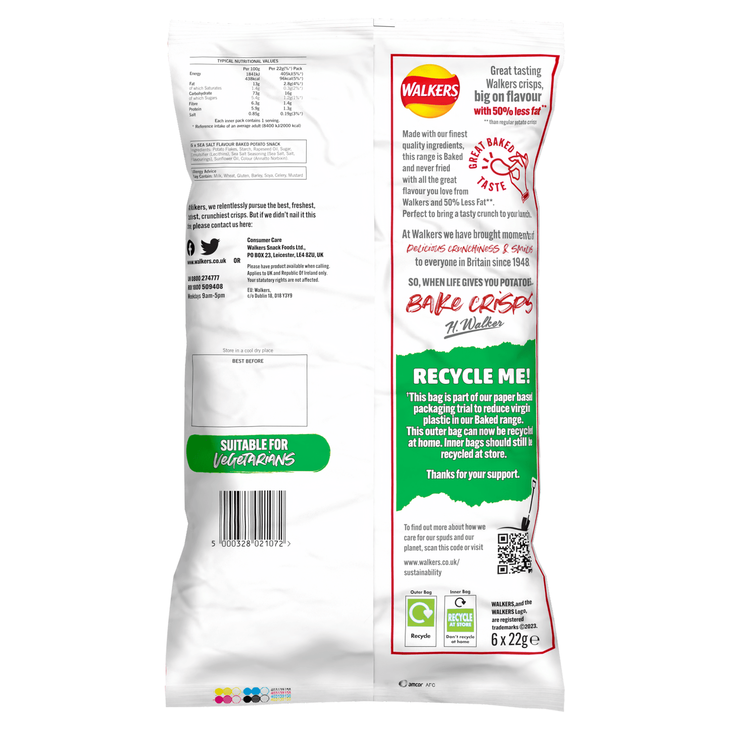 Walkers Baked Snacks Sea Salt 6 x 22g - UK Food & Drink - 5000328015927