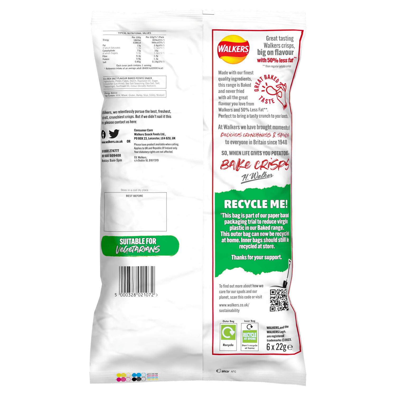 Walkers Baked Snacks Sea Salt 6 x 22g - UK Food & Drink - 5000328015927