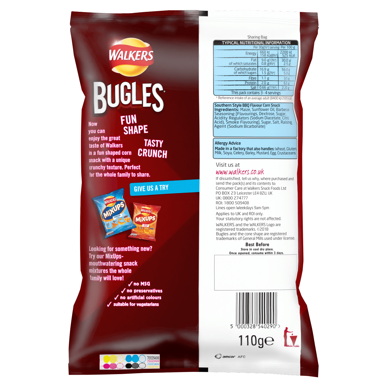 Walkers Bugles Southern Style BBQ Sharing Snacks Crisps 110g - UK Food & Drink - 5000328540290