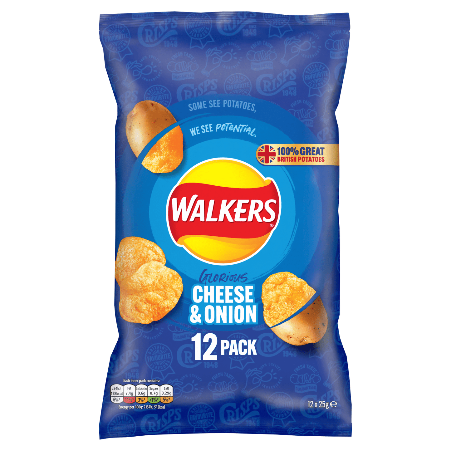 Walkers Cheese & Onion Multipack Crisps 12x25g - UK Food & Drink - 5000328992082