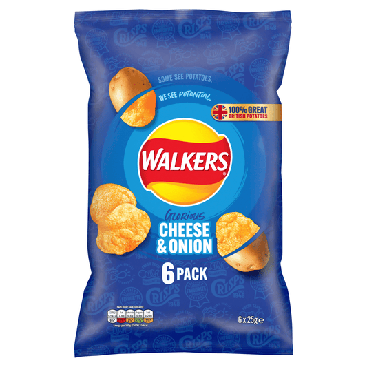 Walkers Cheese & Onion Multipack Crisps 6x25g - UK Food & Drink - 5000328375373