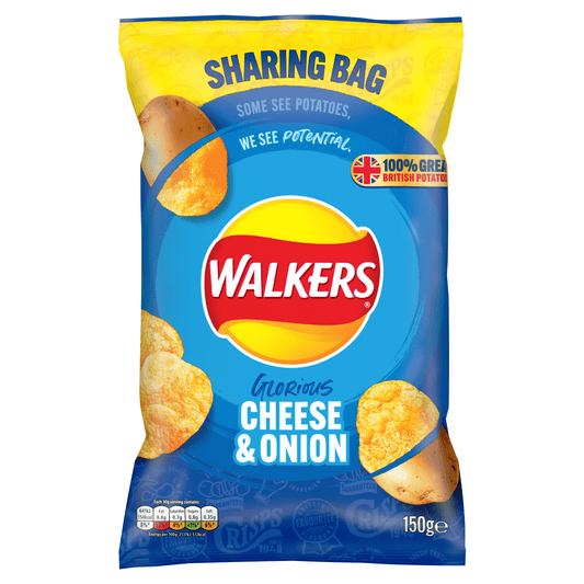 Walkers Cheese & Onion Sharing Crisps 150g - UK Food & Drink - 5000328013602