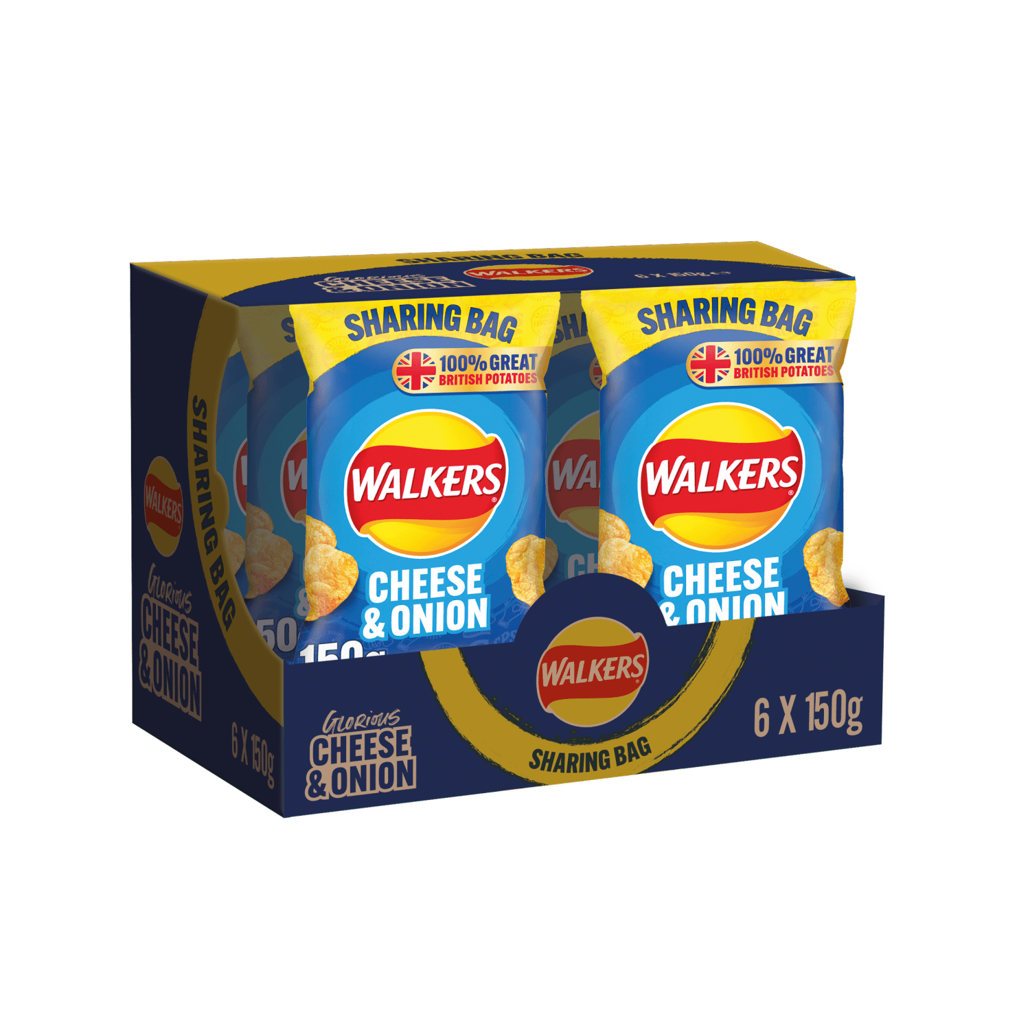Walkers Cheese & Onion Sharing Crisps 150g - UK Food & Drink - 5000328013602