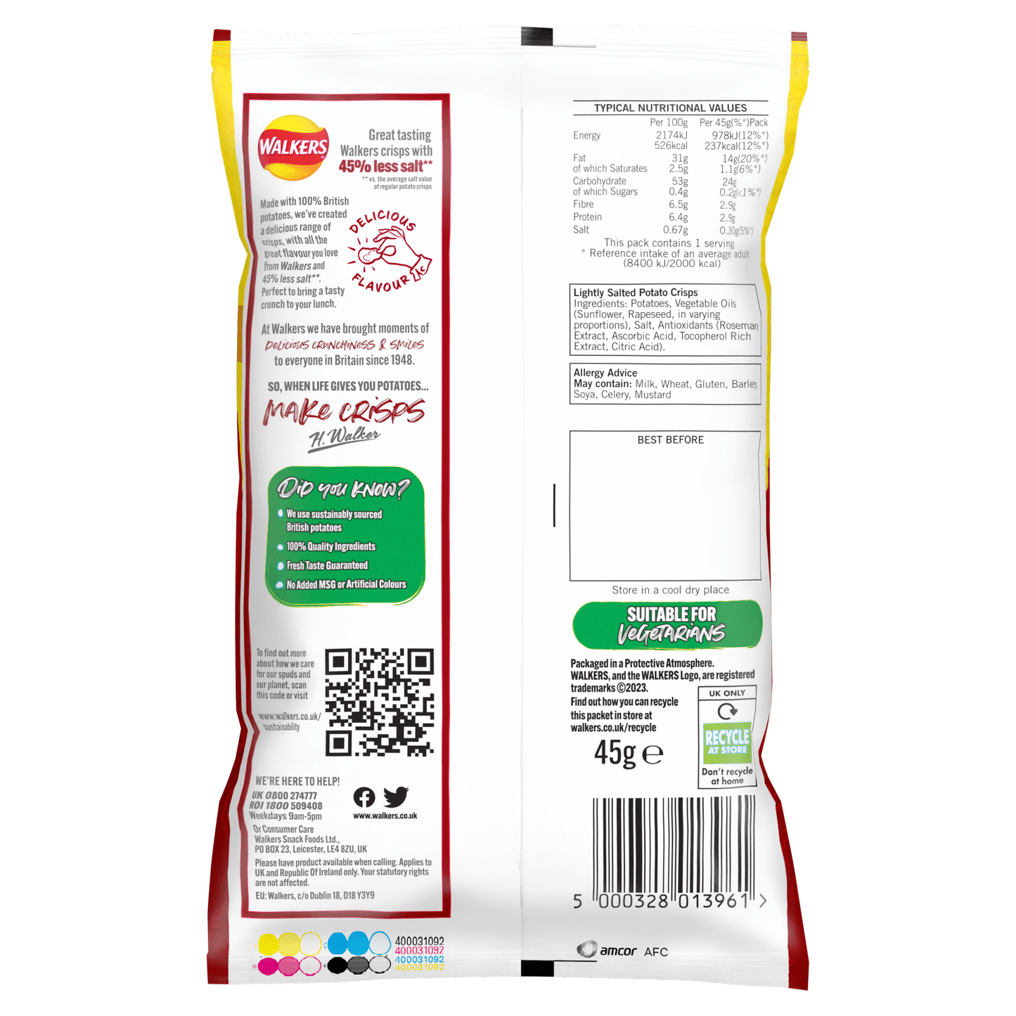 Walkers Less Salt Lightly Salted Crisps 45g - UK Food & Drink - 5000328013961