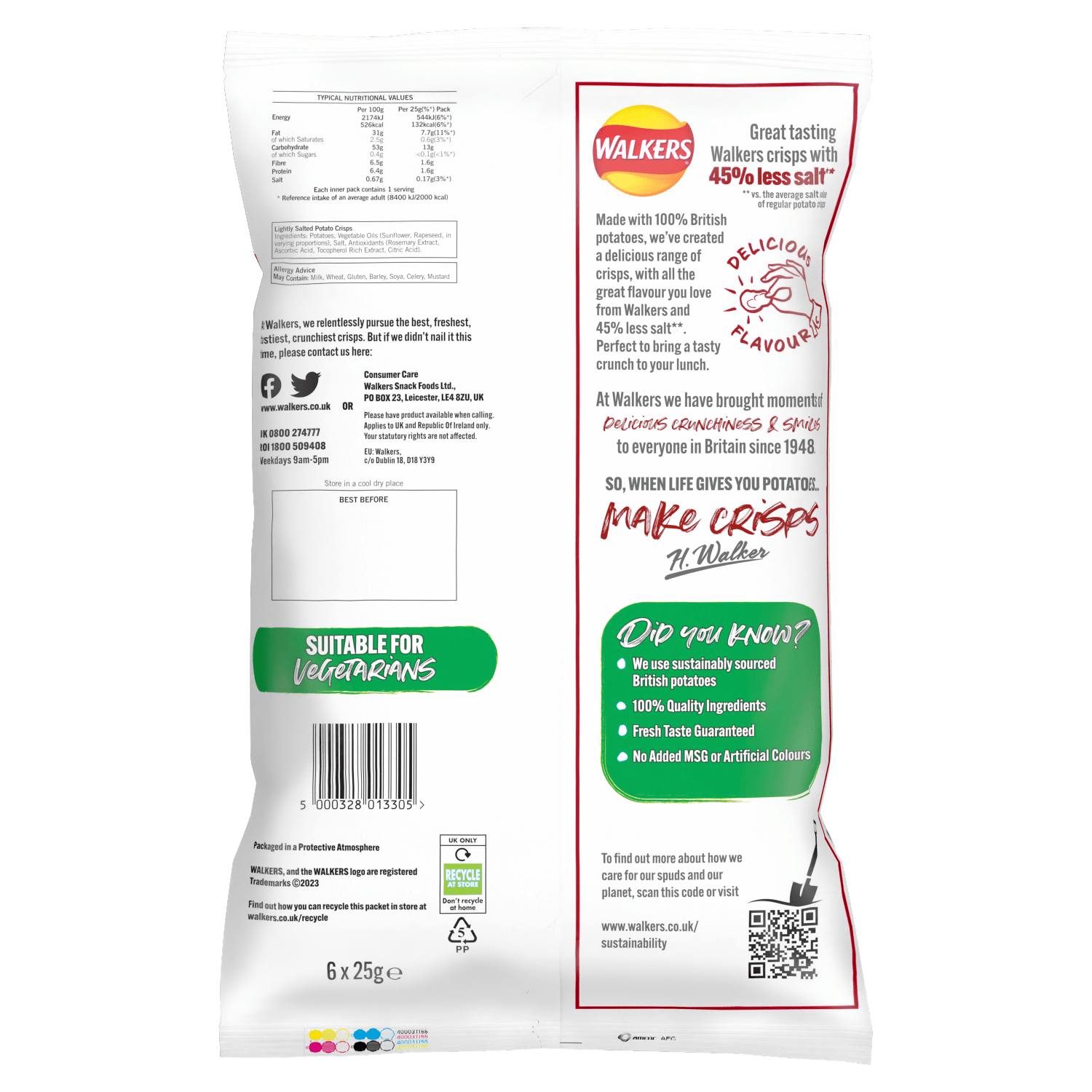 Walkers Less Salt Lightly Salted Multipack Crisps 6x25g - UK Food & Drink - 5000328013305