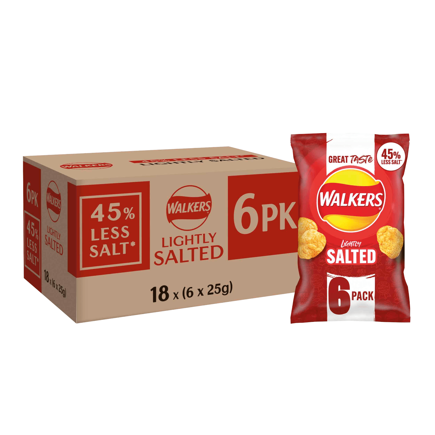 Walkers Less Salt Lightly Salted Multipack Crisps 6x25g - UK Food & Drink - 5000328013305