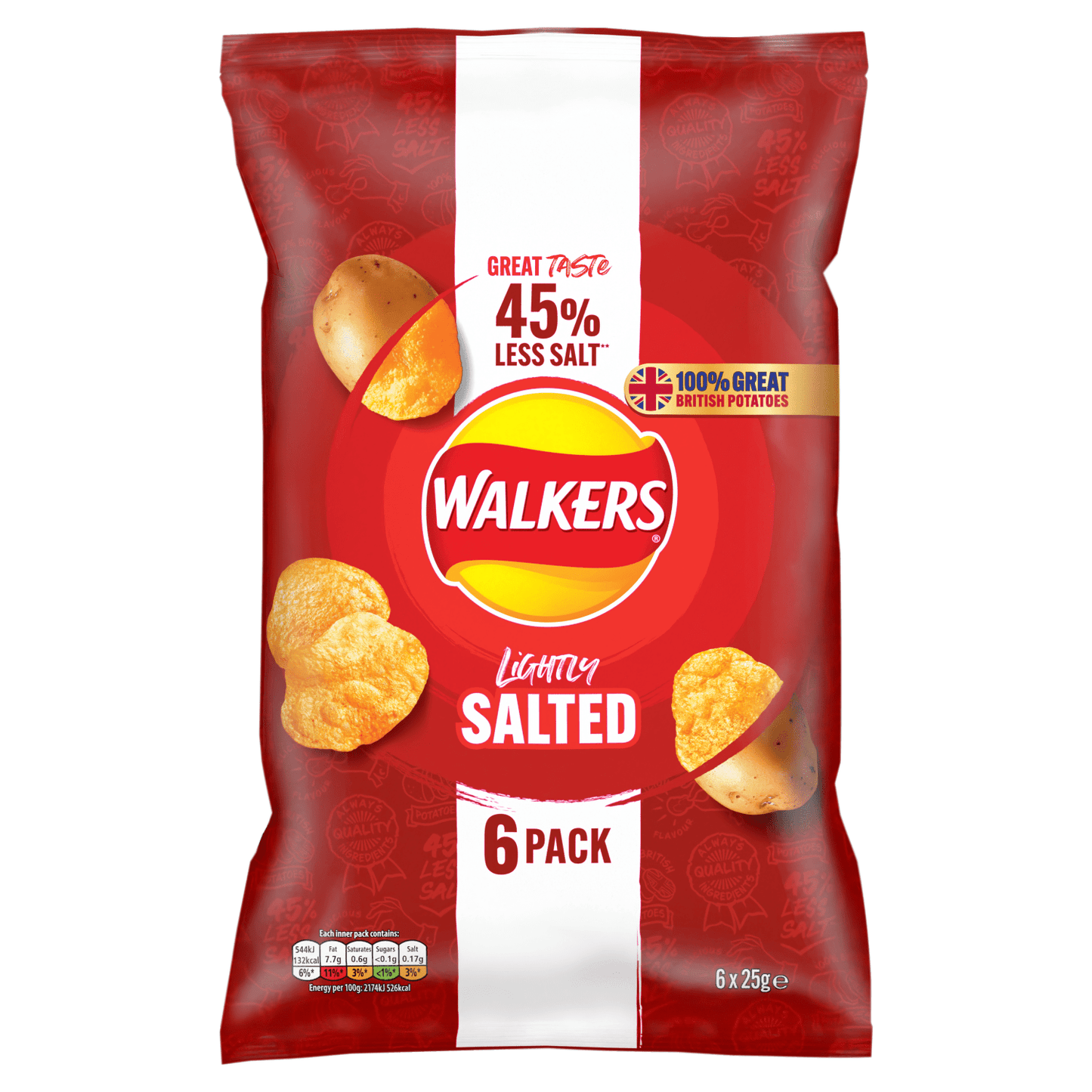 Walkers Less Salt Lightly Salted Multipack Crisps 6x25g - UK Food & Drink - 5000328013305