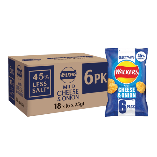 Walkers Less Salt Mild Cheese & Onion Multipack Crisps 6 x 25g - UK Food & Drink - 5000328013329