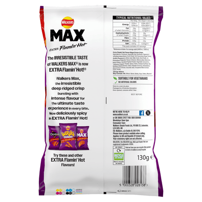 Walkers Max Extra Flamin' Hot Sharing Bag Crisps 130g - UK Food & Drink - 5000328026138