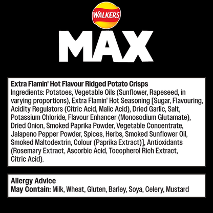 Walkers Max Extra Flamin' Hot Sharing Bag Crisps 130g - UK Food & Drink - 5000328026138