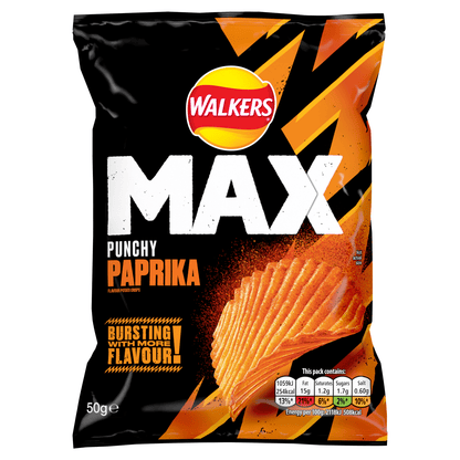 Walkers Max Punchy Paprika Crisps 50g - UK Food & Drink - 5000328123301