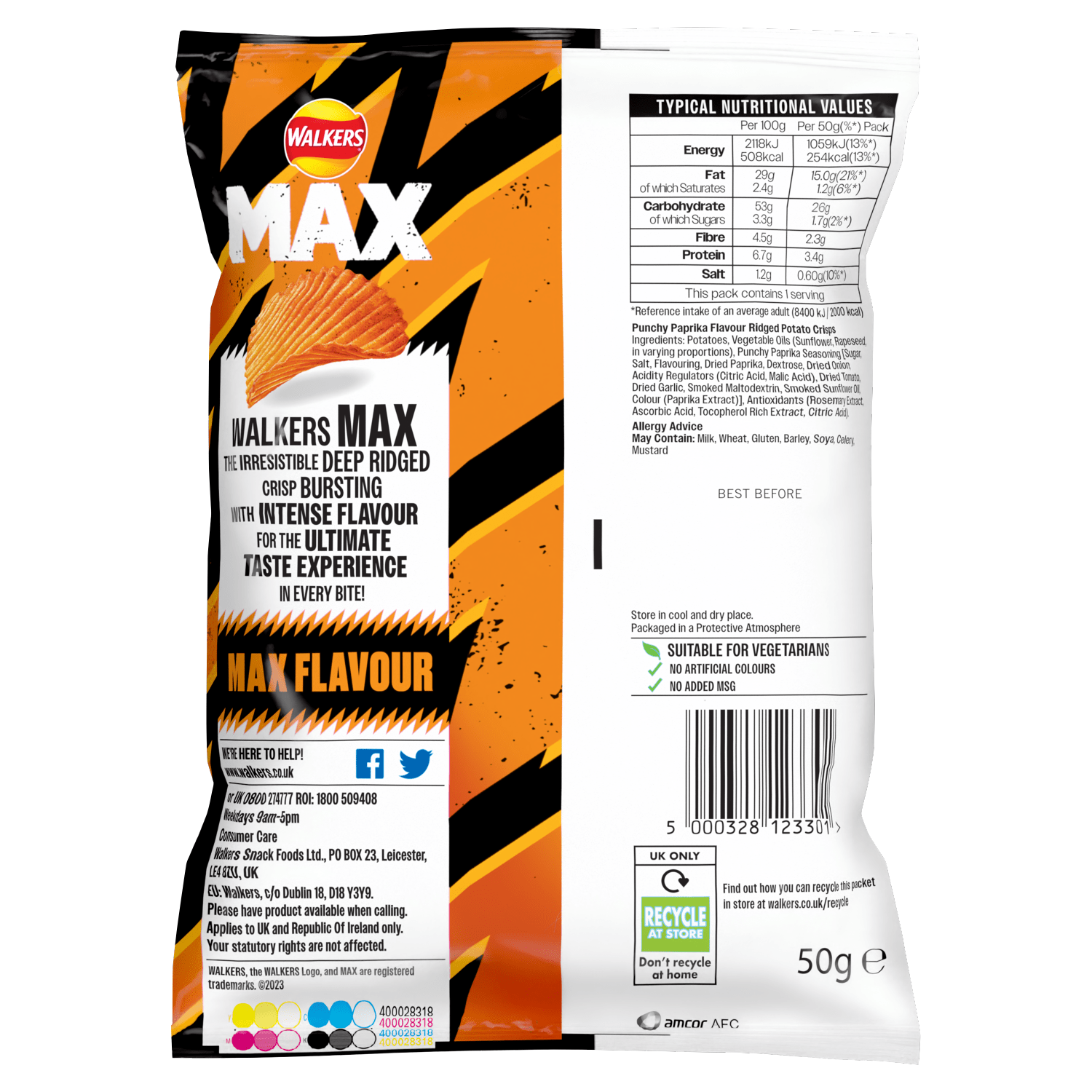 Walkers Max Punchy Paprika Crisps 50g - UK Food & Drink - 5000328123301