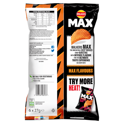 Walkers Max Punchy Paprika Multipack Crisps 6x27g - UK Food & Drink - 5000328908137