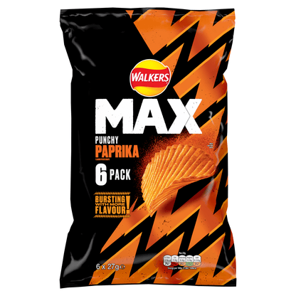 Walkers Max Punchy Paprika Multipack Crisps 6x27g - UK Food & Drink - 5000328908137