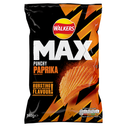Walkers Max Punchy Paprika Sharing Crisps 140g - UK Food & Drink - 5000328019345