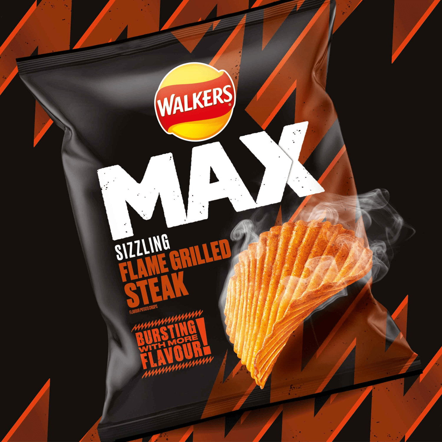 Walkers Max Sizzling Flame Grilled Steak Crisps 50g - UK Food & Drink - 5000328532905