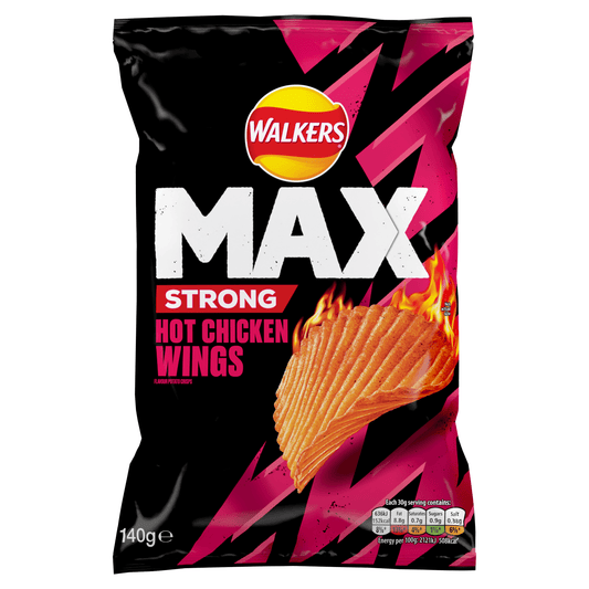 Walkers Max Strong Hot Chicken Wings Sharing Crisps 140g - UK Food & Drink - 5000328019406