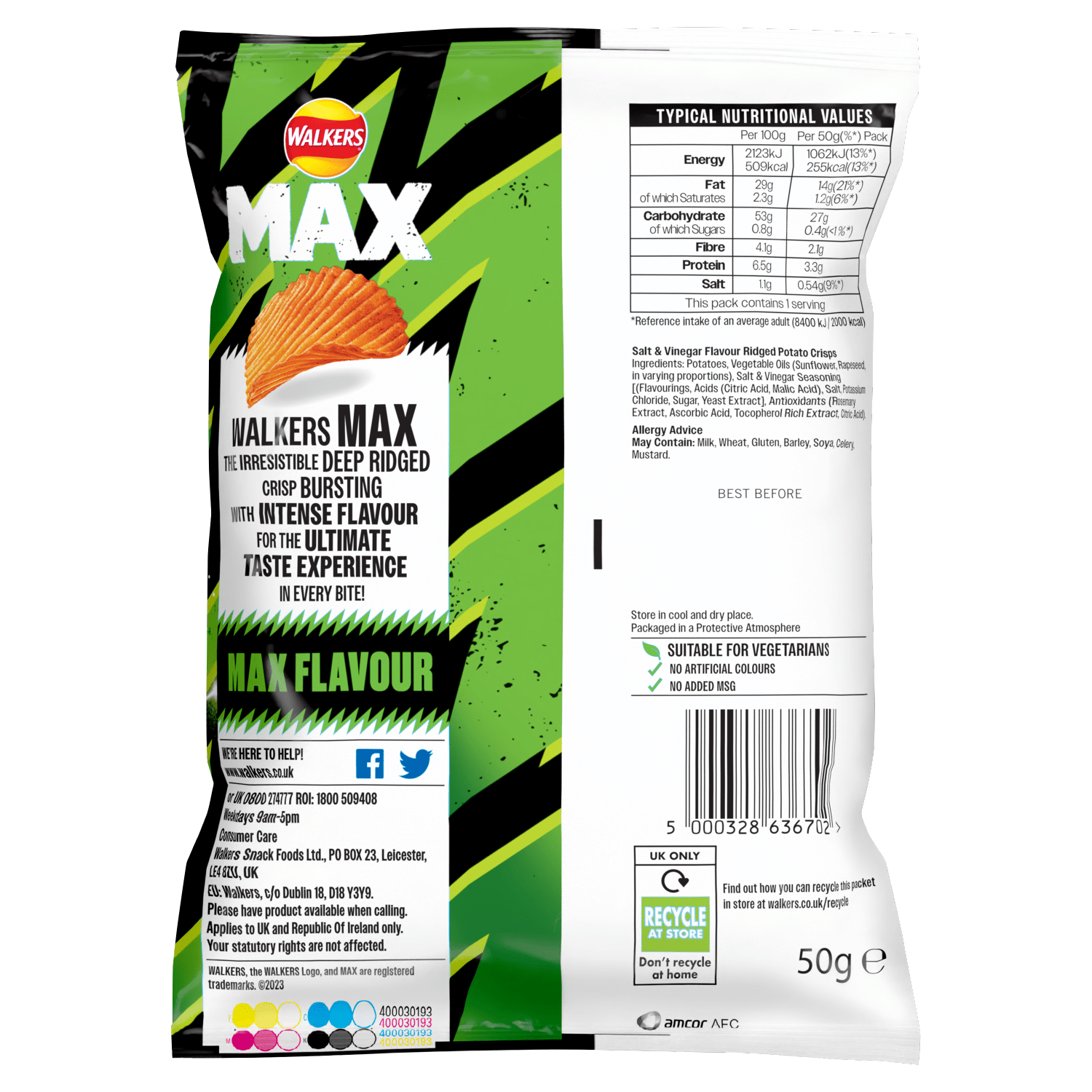 Walkers Max Zingy Salt & Malt Vinegar Crisps 50g - UK Food & Drink - 5000328636702