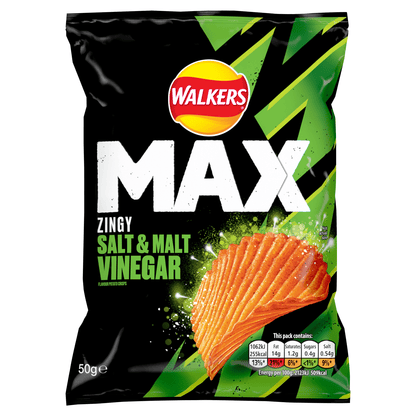 Walkers Max Zingy Salt & Malt Vinegar Crisps 50g - UK Food & Drink - 5000328636702