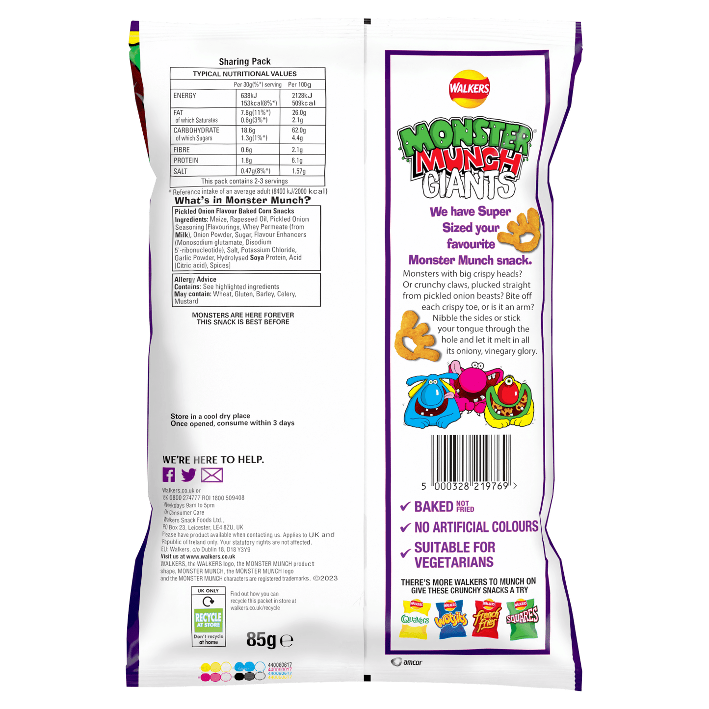 Walkers Monster Munch Giants Pickled Onion Sharing Snacks Crisps 85g - UK Food & Drink - 5000328219769